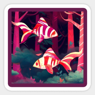 Striped Fish Swim Through a Forest Sticker